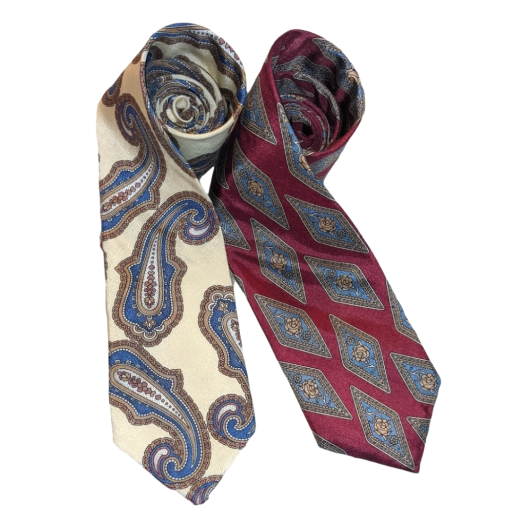 Jones New York Men's Ties 2 Paisley Cream & Diamond Burgundy